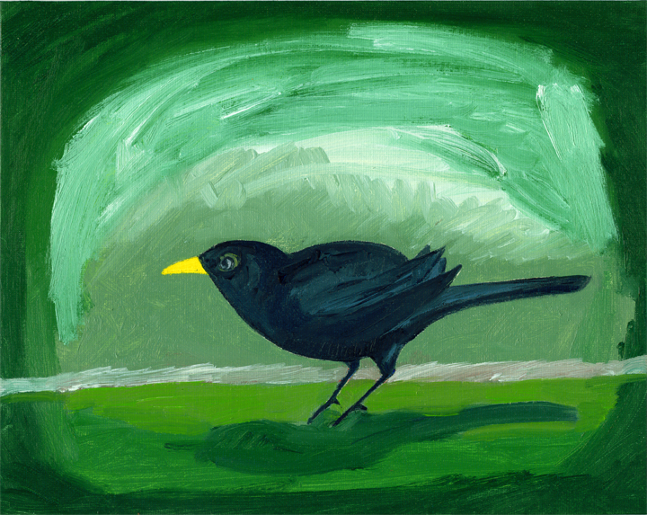 Blackbird, Green, 12x10inches, oil on board, 2011