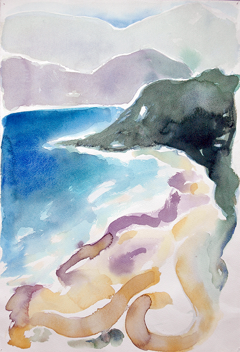 Kommo Beach, watercolour on paper