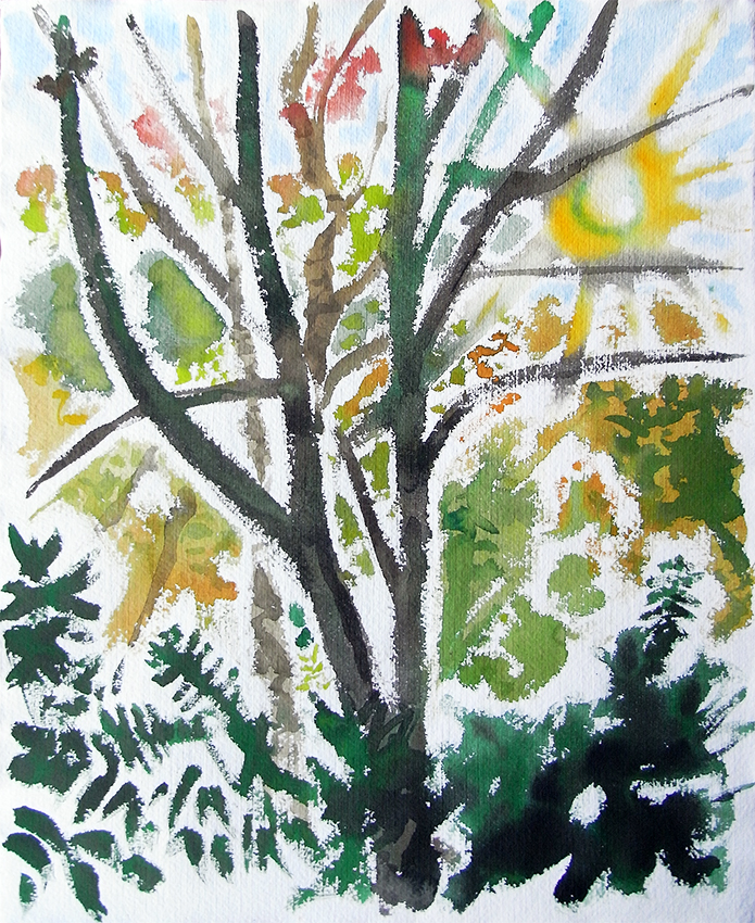 Gledhow Woods in Leeds, March. The air is grey and cold. There are no leaves on the trees. The autumn leaves are still lying on the ground.