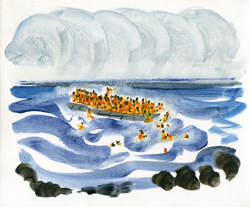 Crossing The Mediterranean IV, oil on paper, Jo Dunn, 2015