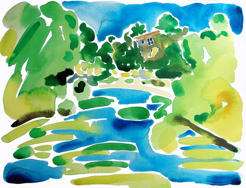 River house, watercolour painting