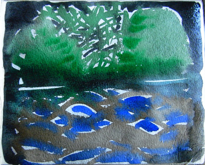 Wharfe at night, watercolour