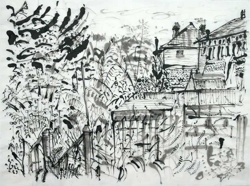 Back o' the Houses - ink drawing, Jo Dunn, 2014
