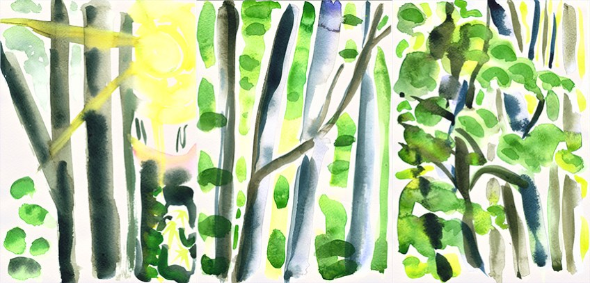 October Woods (Tryptych) - watercolour painting by Jo Dunn, 2011