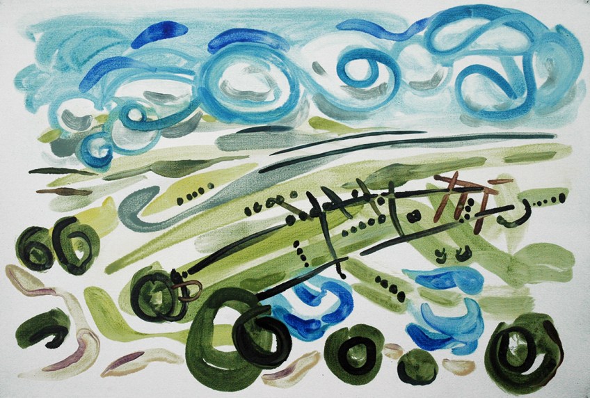 View from the Chevin IV, oil on paper, Jo Dunn, 2014