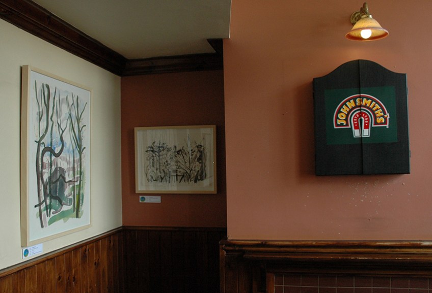 Pics with the dart board, Three Hulats pub