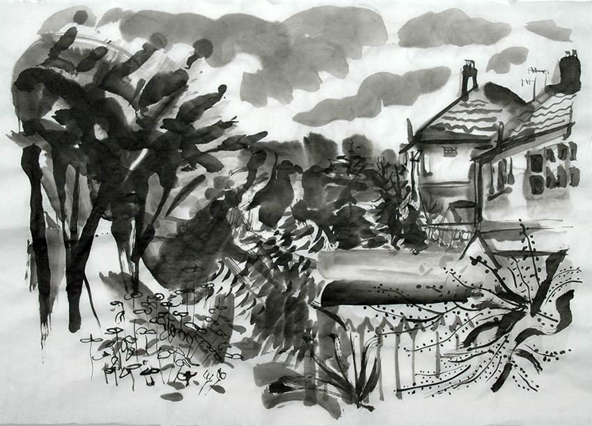 Back o' the houses, 13th Aug, ink painting