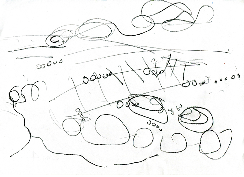 A pencil drawing with my eyes shut. I could see what I wanted to paint, but only in my mind's eye, not on the paper. This drawing helped.