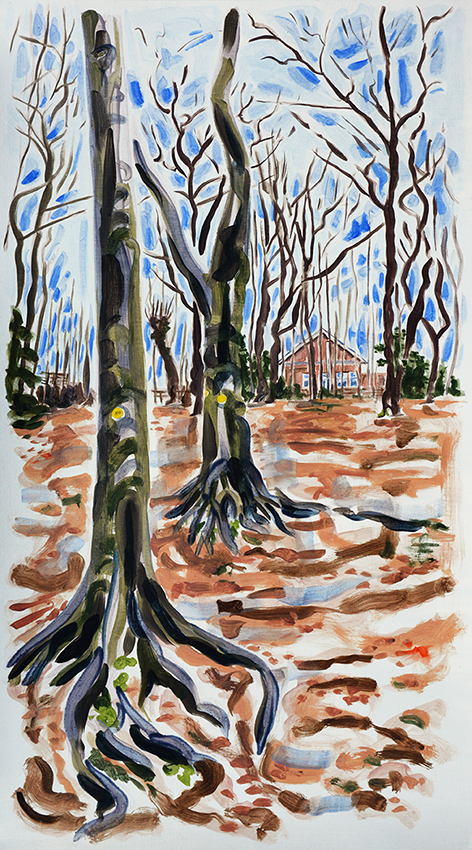 No Tree III - oil painting of yellow spots on trees in Gledhow Valley Woods, Leeds.