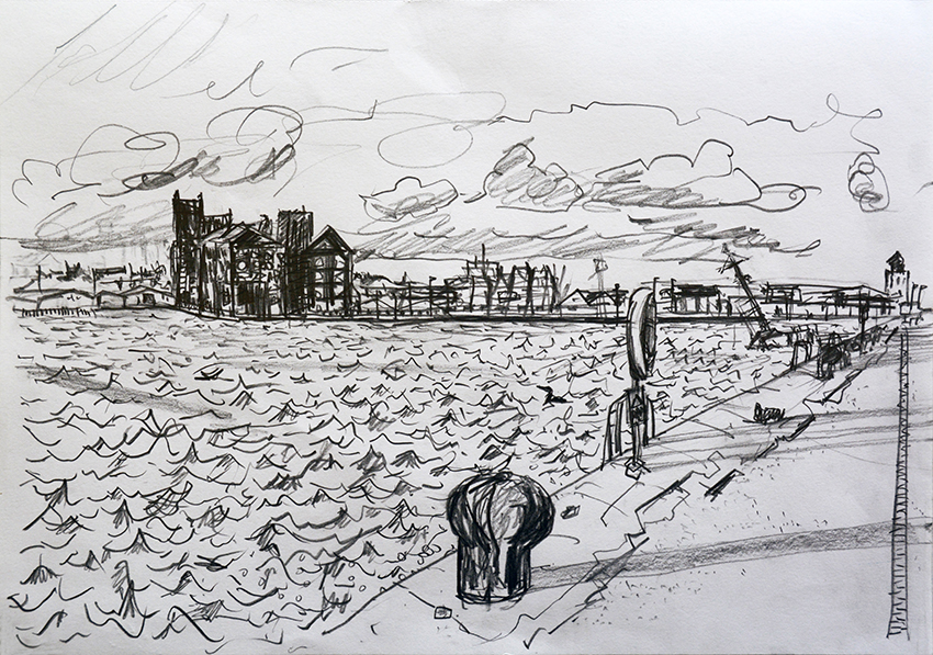 Drawing from Tower Wharf of the East Float, one of Birkenhead's inland docks.