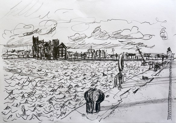 Drawing from Tower Wharf of the East Float, one of Birkenhead's inland docks.