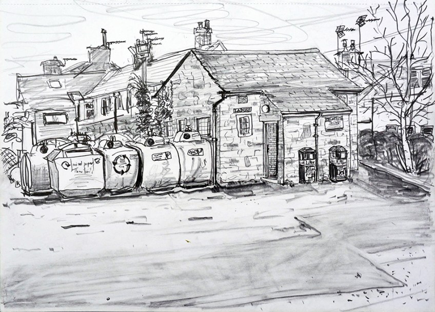 Public toilets, Bramhope - pencil drawing by Jo Dunn 2017