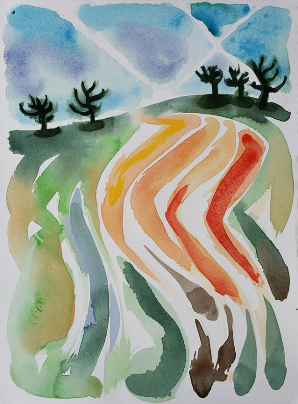 View from the A61, watercolour by Jo Dunn 2017