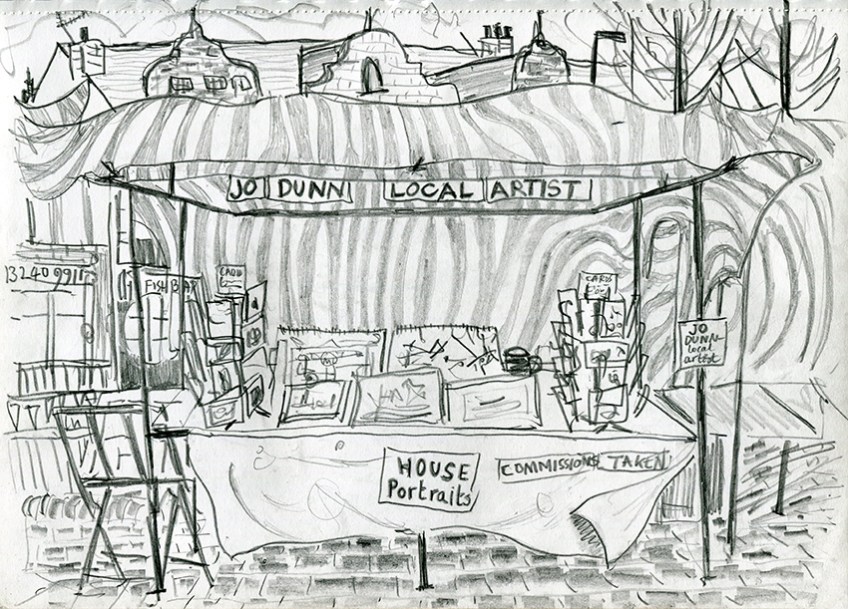 Jo Dunn Local Artist, Stall, pencil drawing