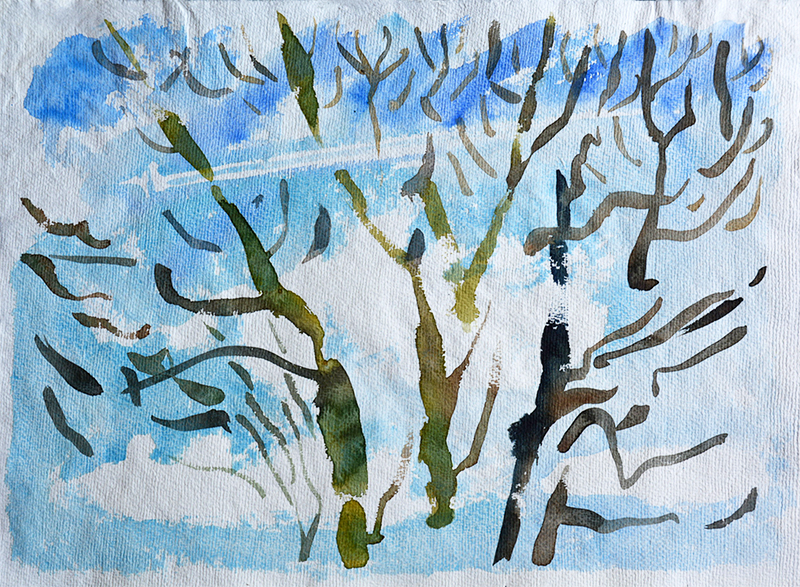 Woods and Jet, watercolour painting by Jo Dunn