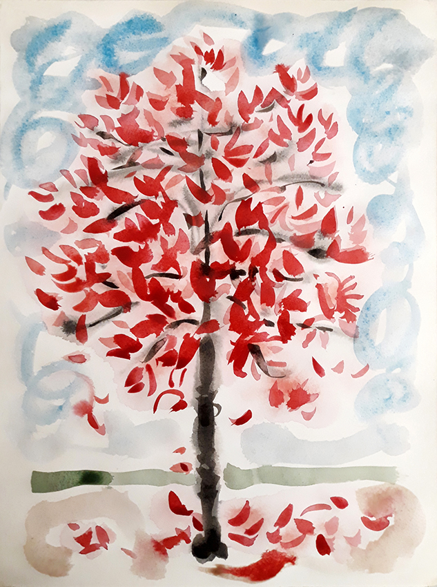 Tree in Woodhouse, watercolour painting by Jo Dunn, 2018