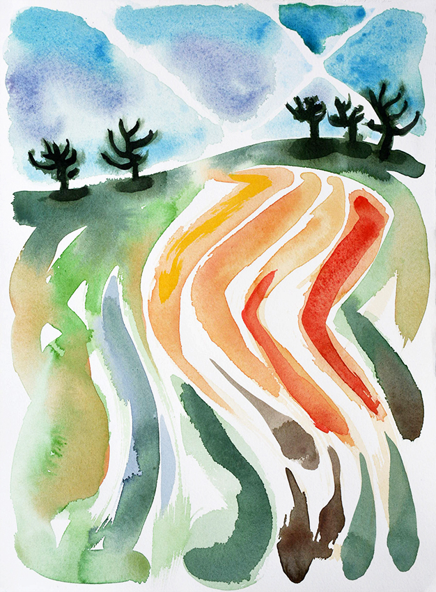 View from the A61 - painting by Jo Dunn 2017