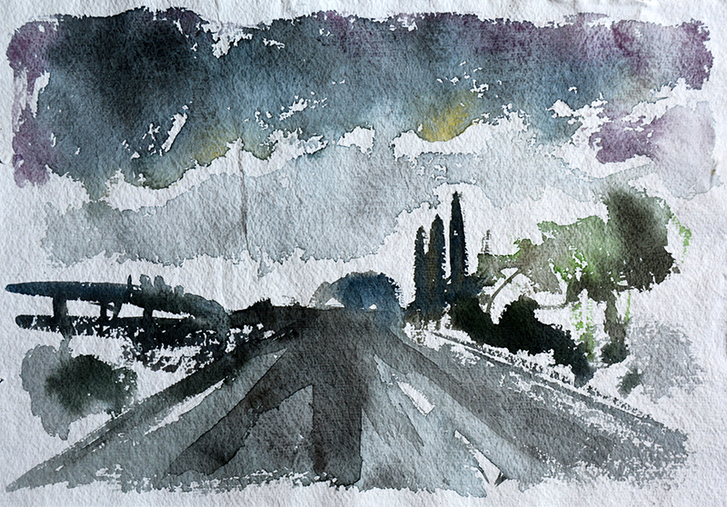 View from the M5, watercolour painting by Jo Dunn