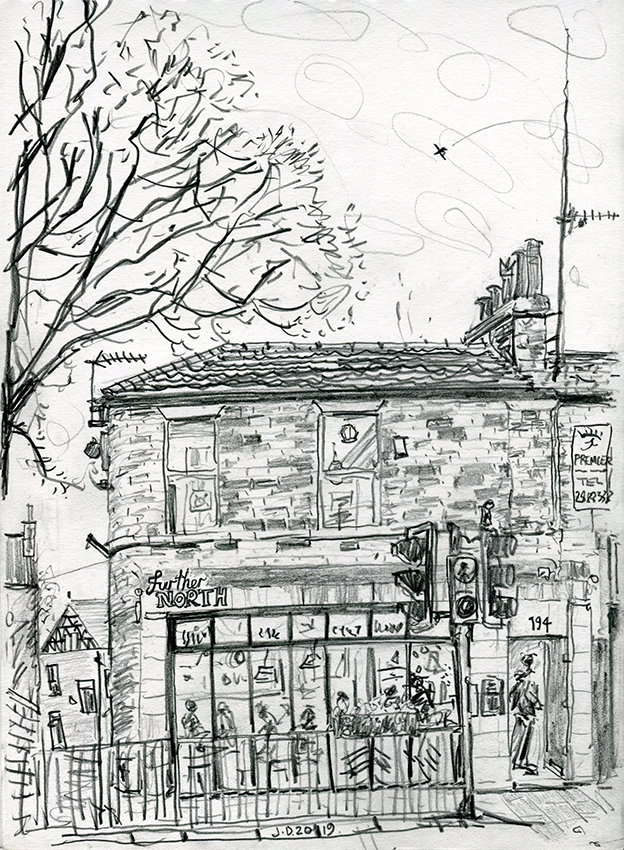 Further North Bar, LS7 - pencil drawing by Jo Dunn 2019