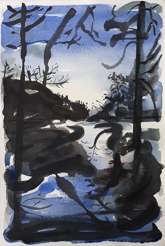 Waterloo Lake I, View from the North End - watercolour by Jo Dunn 2019