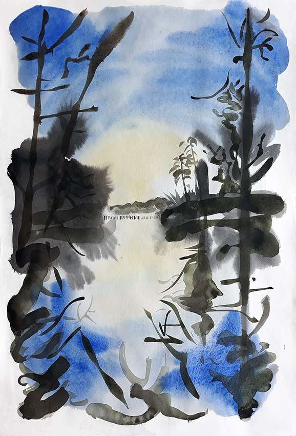 Waterloo Lake II, View from the North End - watercolour by Jo Dunn 2019