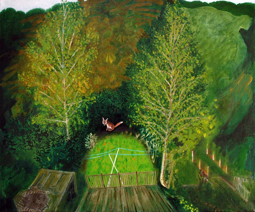 Fox in the Garden, oil painting by Jo Dunn 2012