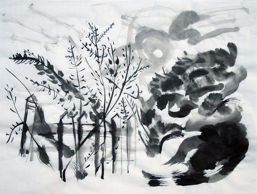 The Low Sun, Chinese ink on rice paper. by Jo Dunn 2014