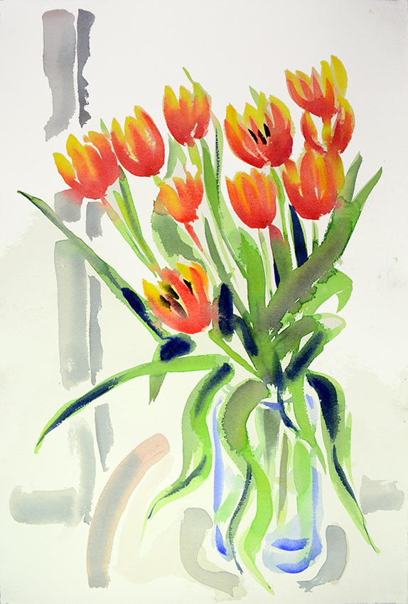 Tulips II, watercolour painting by Jo Dunn, 2019