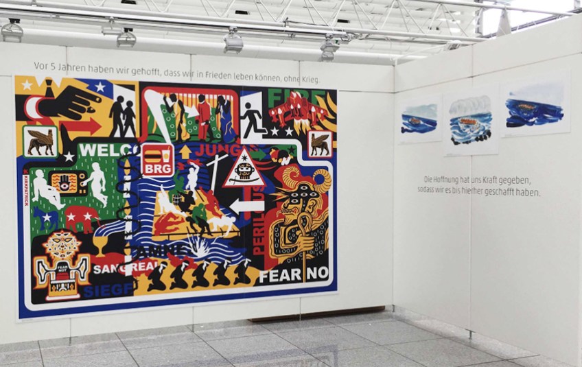 A photograph from the exhibition Hope Is Maybe at Munich Airport in 2018