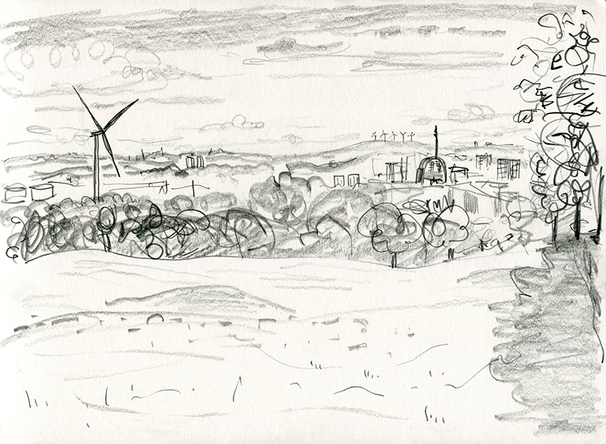 View from Temple Newsam Road III, drawing by Jo Dunn 2019