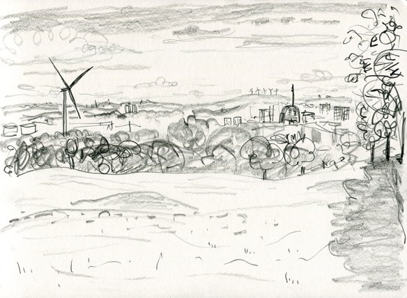 View from Temple Newsam Road III, drawing by Jo Dunn 2019