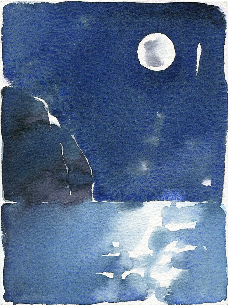 Moon, watercolour painting by Jo Dunn, 1986