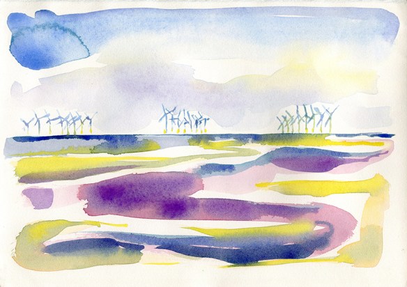 Burbo Bank Offshore Wind Farm, watercolour painting