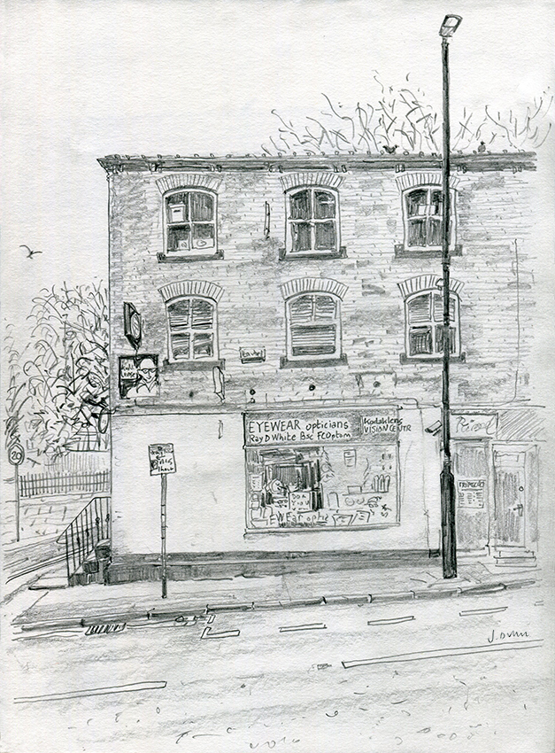 Eyewear Opticians, Chapel Allerton - pencil drawing by Jo Dunn 2020