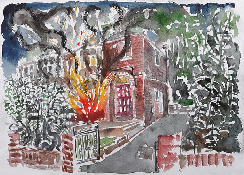 House on Fire V - watercolour painting by Jo Dunn 2019