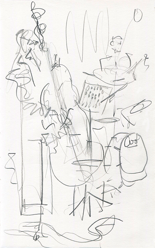 Karen Sharp Quartet II, 5-12-2019 - pencil drawing by Jo Dunn 2019