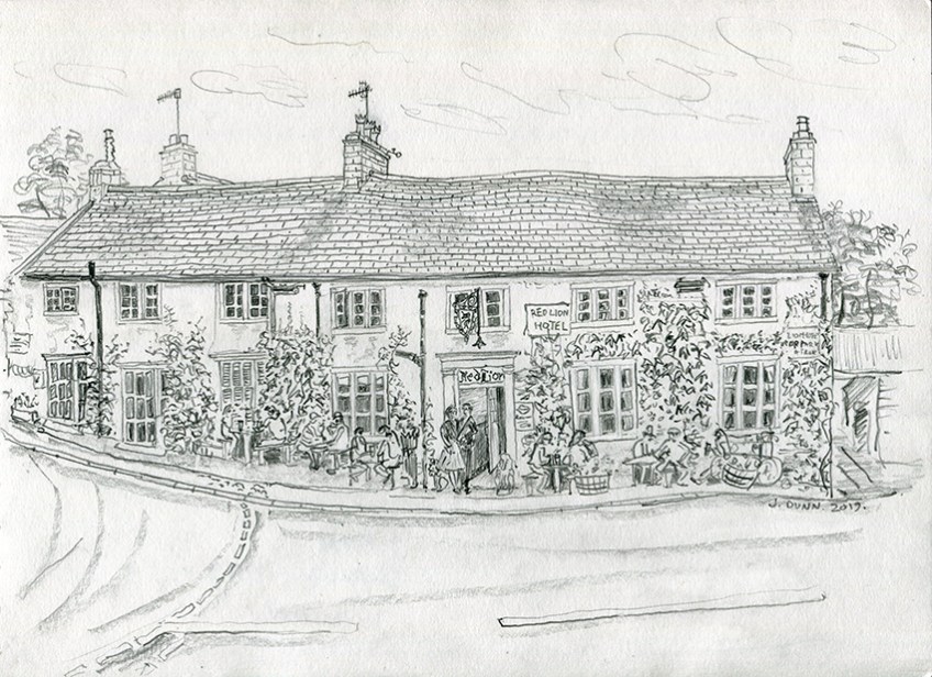 The Red Lion, Burnsall - pencil drawing by Jo Dunn 2019