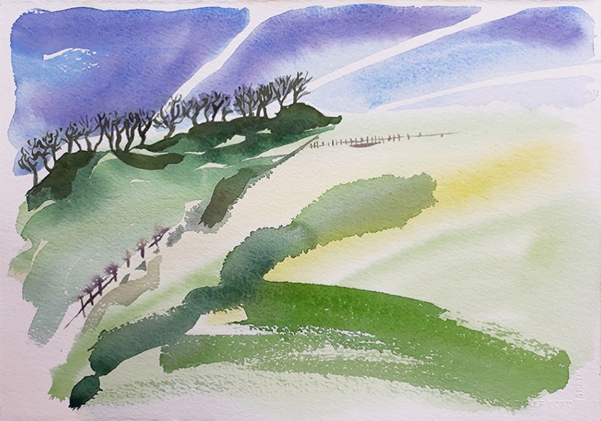 View from the A58 - watercolour painting by Jo Dunn 2019