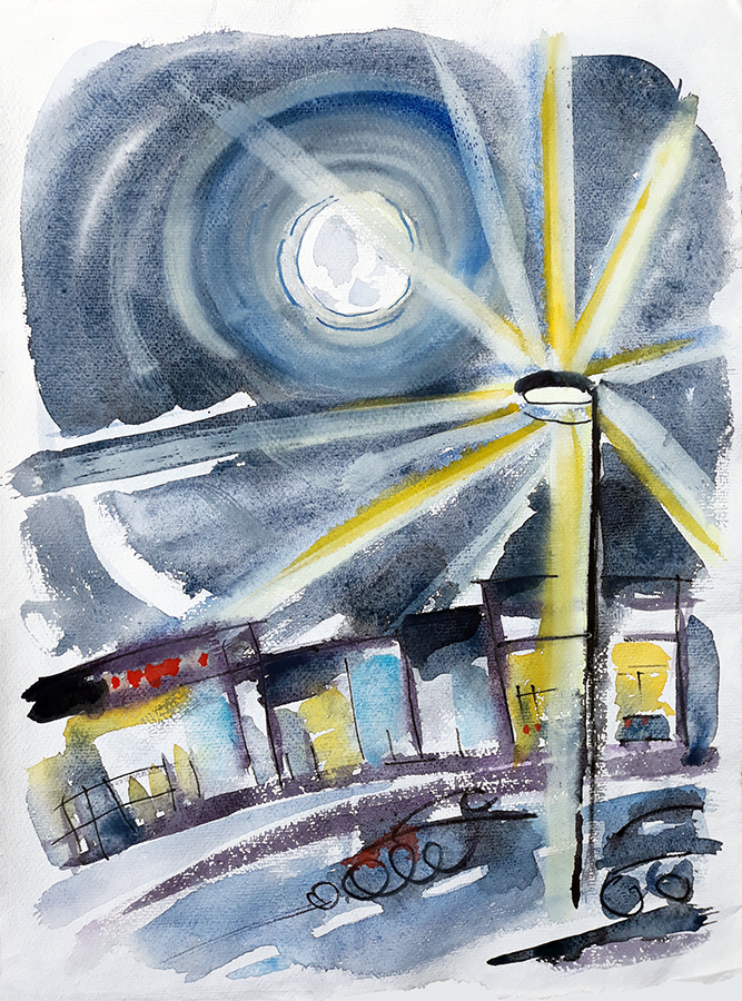 Leaving the Pub - painting by Jo Dunn 2020