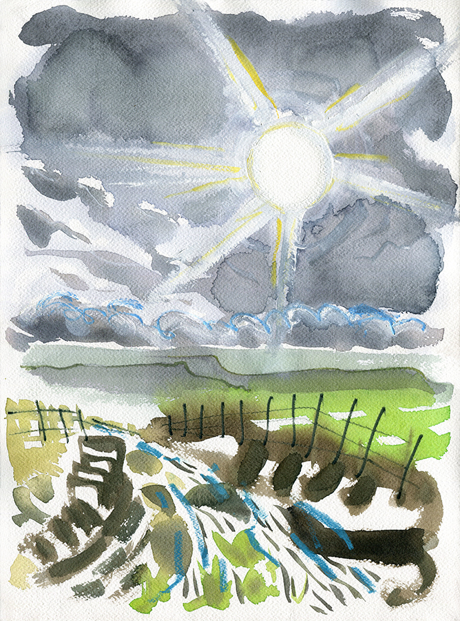 Shibden Valley, Looking Souyh I, a watercolour painting by Jo Dunn, 2021