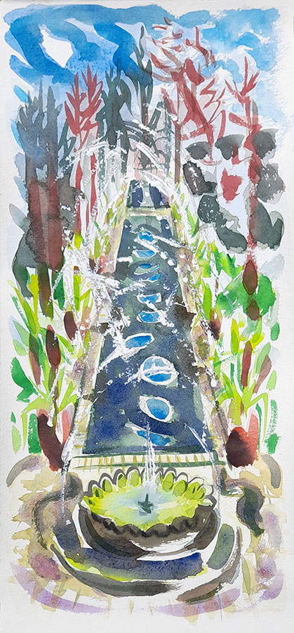 Alhambra Gardens, watercolour painting by Jo Dunn 2022