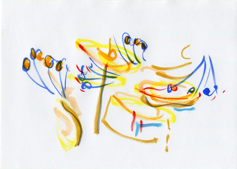 Colour drawing of drum kit being played