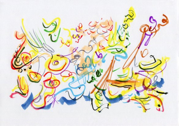 Colour drawing of a jazz band playing